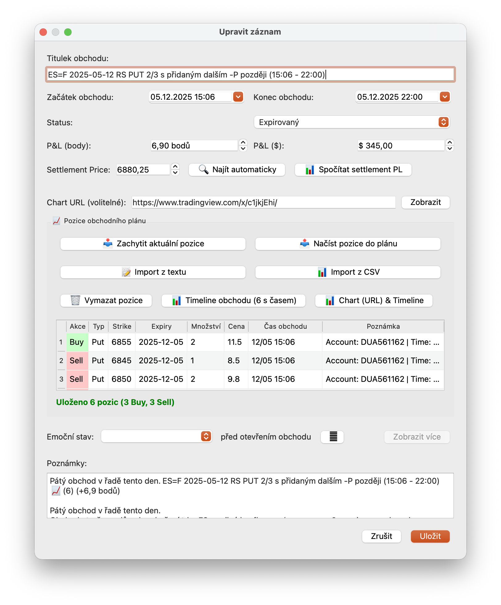 Přidávání záznamu do deníku